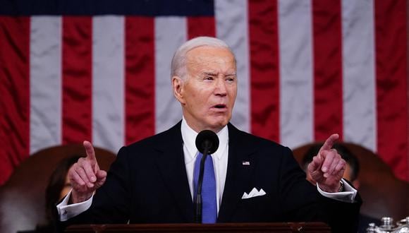 El presidente de los Estados Unidos, Joe Biden, pronuncia el discurso sobre el Estado de la Unión en la Cámara de Representantes del Capitolio de los Estados Unidos en Washington, DC, el 7 de marzo de 2024. (Foto de SHAWN THEW / POOL / AFP)