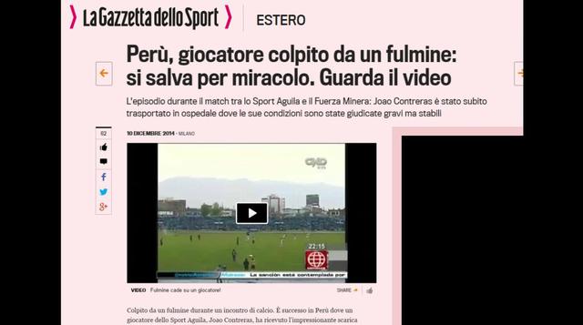 Joao Contreras: así informó el mundo por rayo en Copa Perú - 2