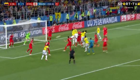 Colombia vs. Inglaterra: Yerry Mina marcó de cabeza y forzó el tiempo extra. (Foto: Captura SporTV)
