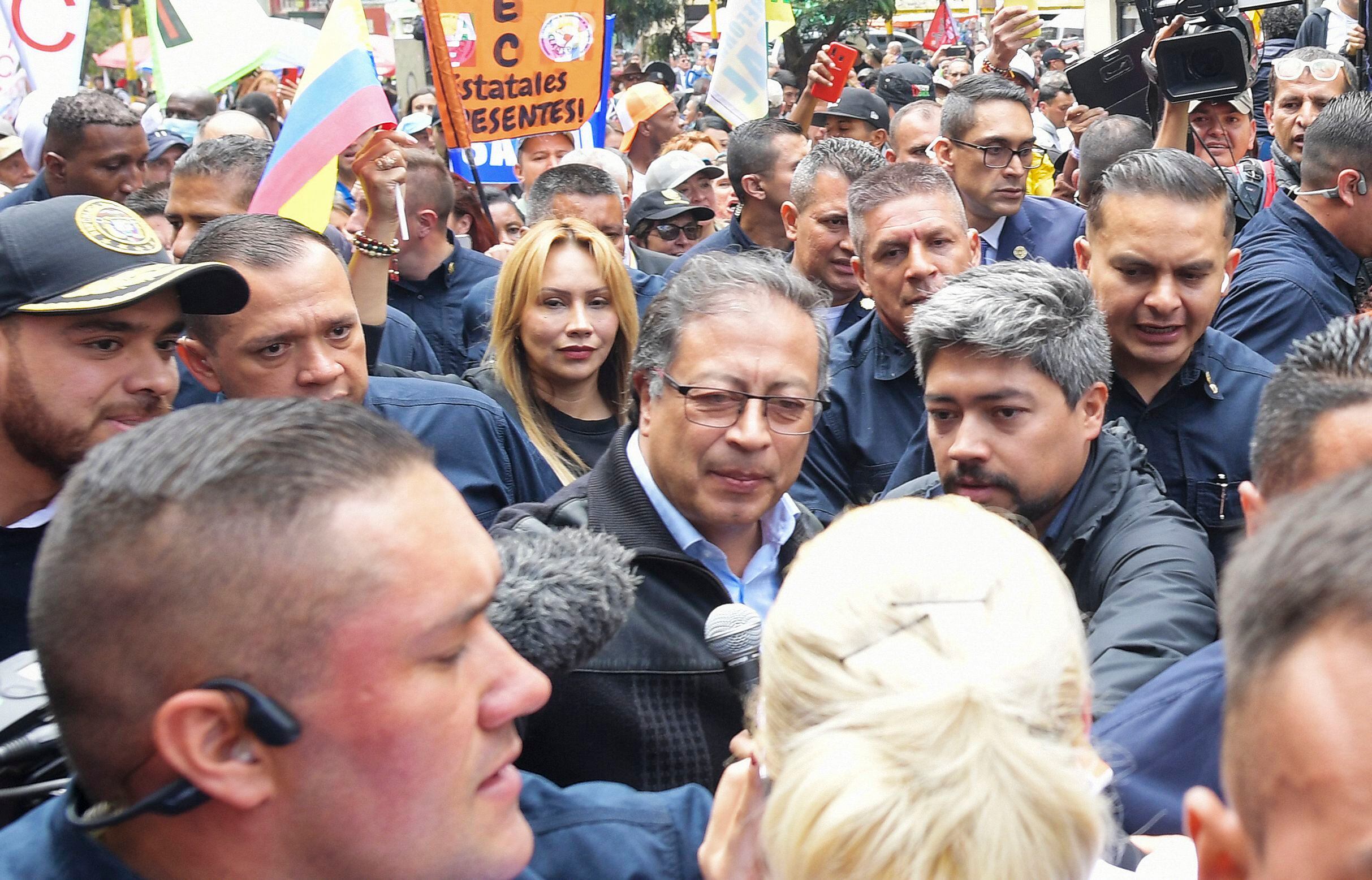 Colombian President Gustavo Petro (C) attends a rally in support of his social reforms in Bogotá on June 7, 2023. (Photo by Daniel Muñoz / AFP)