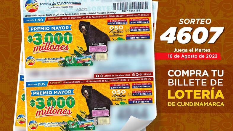Lotería de Cundinamarca: resultados, sorteo 4607 y secos del martes 16 de agosto