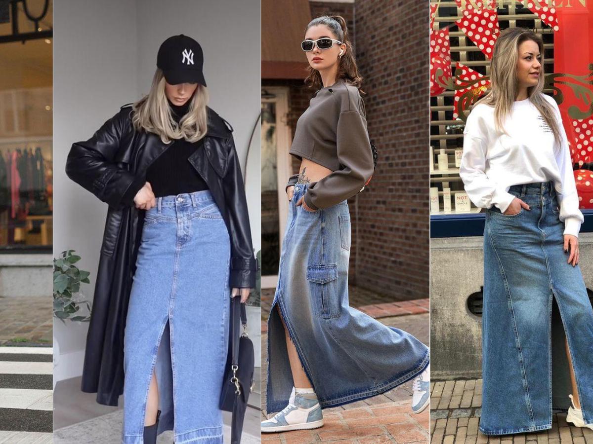 10 ideas para combinar la falda de jean larga en invierno, Falda jean  larga en invierno, VIU