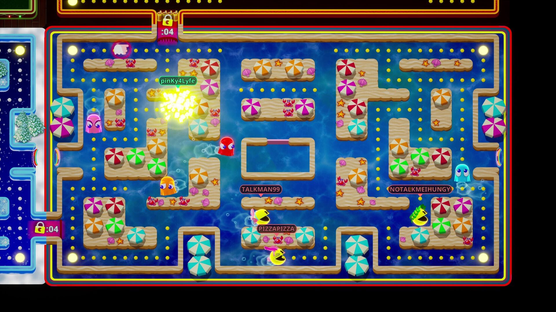 Lo más divertido de “Pac-Man Mega Tunnel Battle: Chomp Champs” es invadir los laberintos de tus rivales para arruinarles el día.