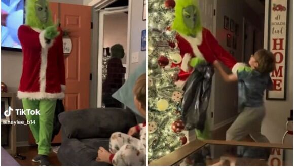 Hombre disfrazado de Grinch irrumpe en casa para "robarse la Navidad", pero fue recibido a golpes. (Foto: @haylee_b14 / TikTok)