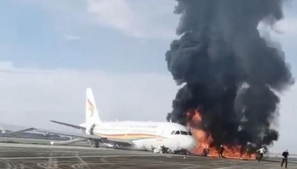 China: avión de Tibet Airlines se incendió en el aeropuerto de Chongqing tras salirse de la pista.