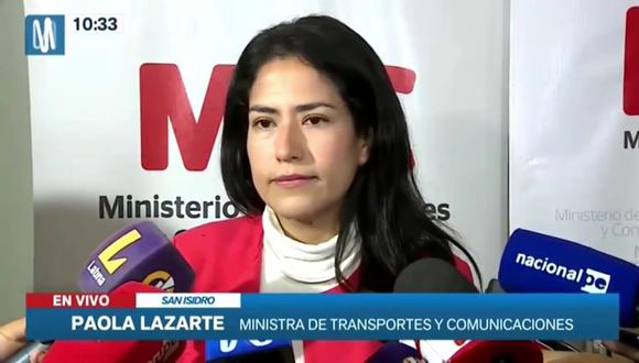 Paola Lazarte, ministra de Transportes y Comunicaciones, se pronunció ante la prensa. (Foto: Canal N)
