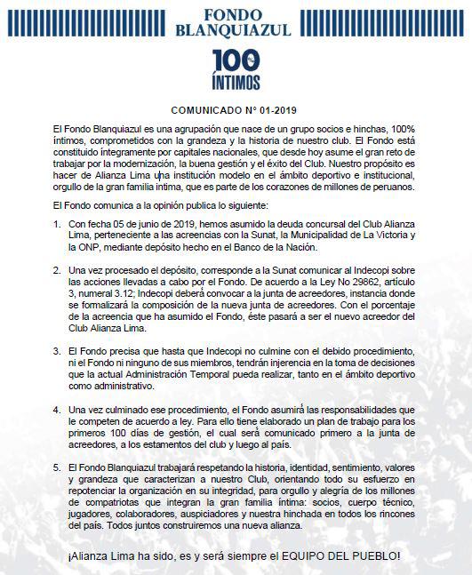 Comunicado del Fondo Blanquiazul
