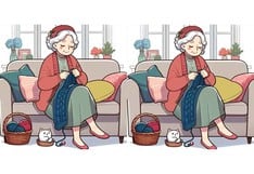 Encuentra las 3 diferencias entre las imágenes de la abuela tejiendo  