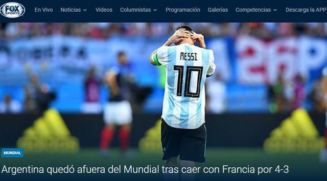 Argentina vs. Francia: portada del medio argentino 'FOX Sports'. (Foto: captura)