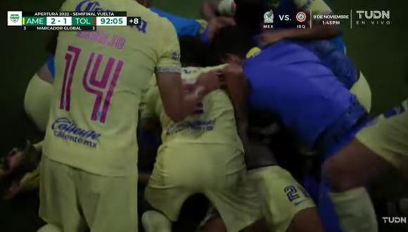 El gol anulado a Henry Martín en los descuentos del América vs. Toluca. (Captura: TUDN)
