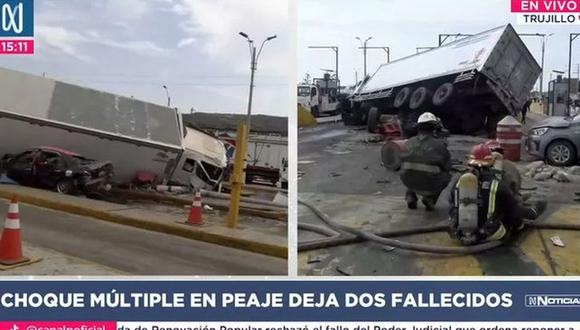 Choque múltiple causado por camión frigorífico deja dos fallecidos en peaje de Chicama. (Foto: Canal N)