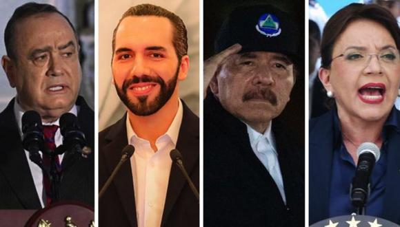 Alejandro Giammattei, Nayib Bukele, Daniel Ortega y Xiomara Castro son los presidentes de Guatemala, El Salvador, Nicaragua y Honduras, respectivamente. (Getty Images).