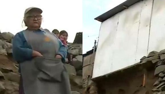 Una mujer de 72 años pidió ayuda luego que las pircas que se ubicaban en la base de su vivienda se desprendieron tras el sismo de 5,5 en Lima. (Foto: América Noticias)