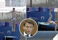 Clavadista francés pasa bochornoso momento frente a presidente Emmanuel Macron