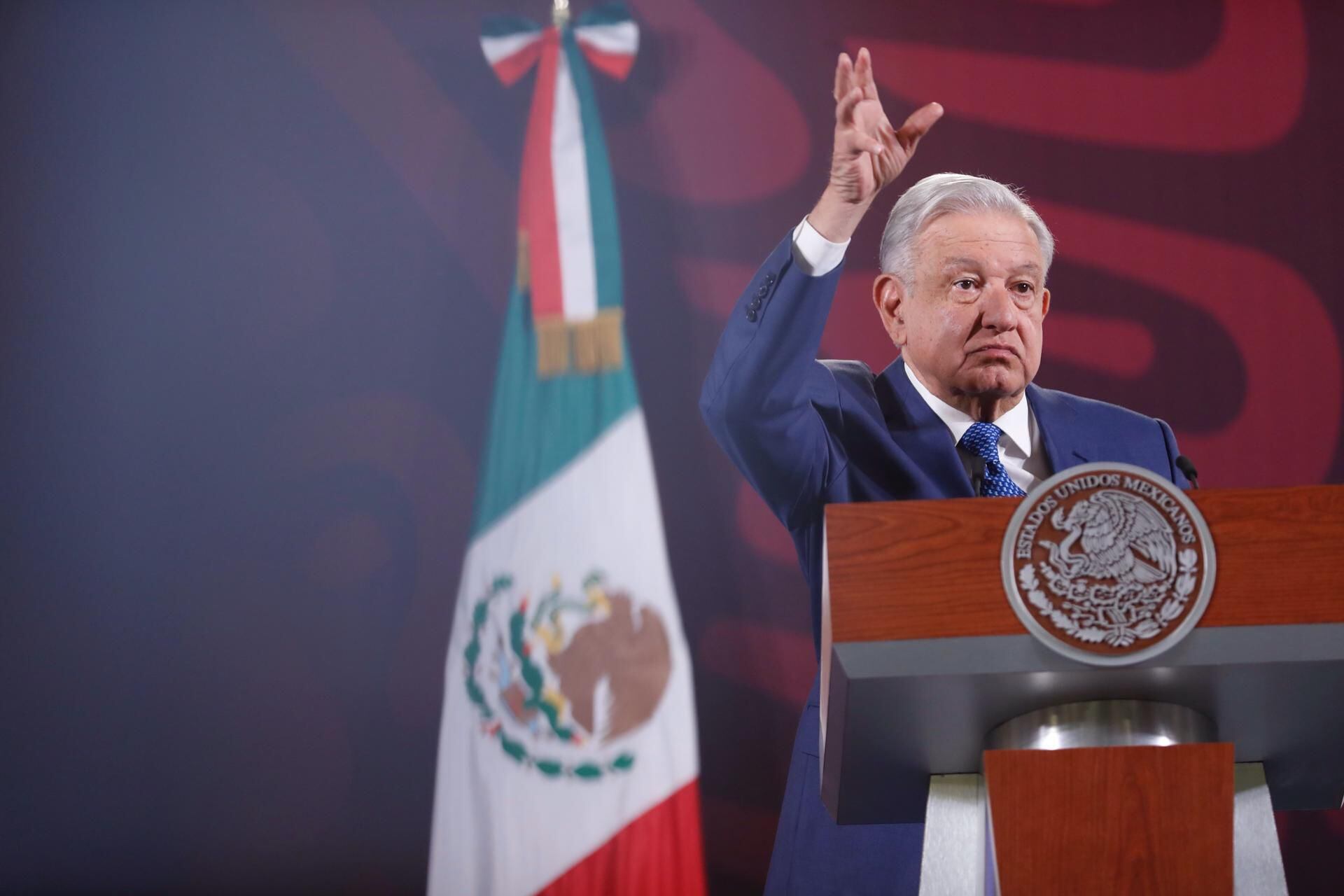 Mexican President Andrés Manuel López Obrador speaks during his morning press conference at the National Palace in Mexico City.  (EFE/Sáshenka Gutiérrez).