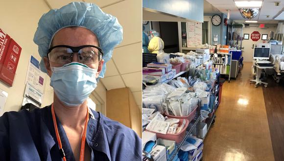Fotografía proporcionada por la doctora Colleen Fitzpatrick, que muestra una zona de trabajo este jueves, en el hospital Syosset de Long Island. (Foto: EFE)