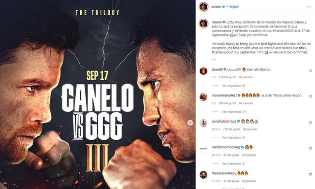 'Canelo' Álvarez confirma enfrentamiento contra Gennady Golovkin. (Foto: Instagram)