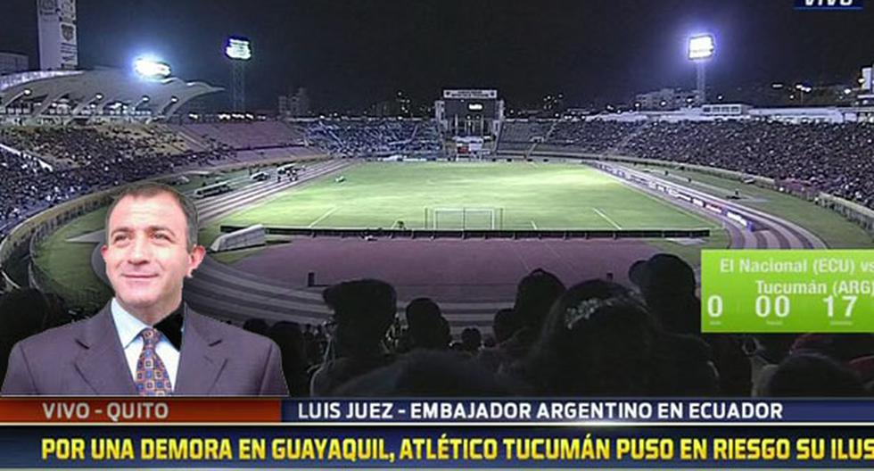 Luis Juez, embajador de Argentina en Ecuador, fue pieza clave para que Atlético Tucumán llegue a tiempo al estadio Olímpico Atahualpa. (Foto: Captura)