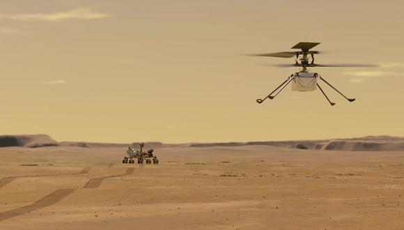 Ilustración del helicóptero Ingenuity volando en Marte. (Foto: NASA/JPL-CALTECH / AFP)