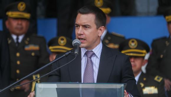 El presidente de Ecuador, Daniel Noboa, pronuncia un discurso durante un acto en la Escuela de Policía en Quito, Ecuador, el 22 de enero de 2024. (Foto de José Jácome / EFE)