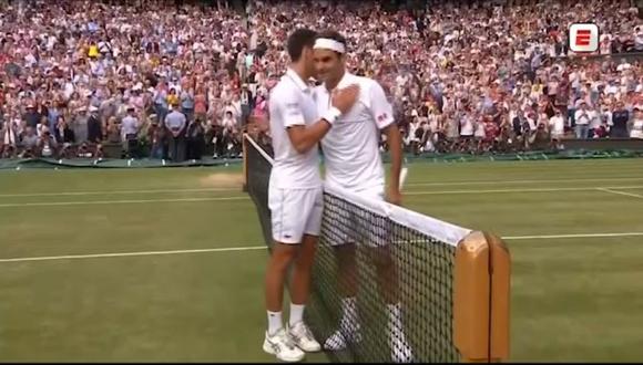 Novak Djokovic se coronó campeón del Wimbledon 2019 sobre Roger Federer. En el último punto, el suizo envió su tiro al cielo, lo cual favoreció al rival (Video: ESPN)