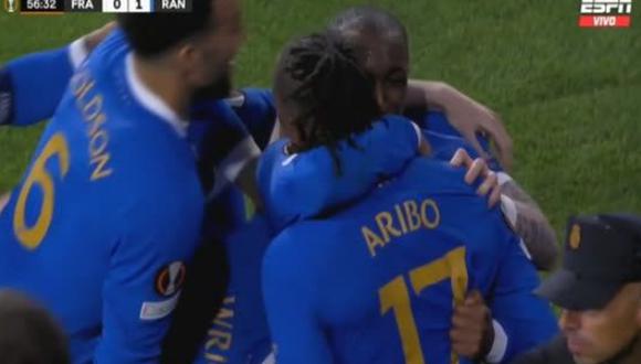 Joe Aribo anotó el 1-0 de Rangers y, por ahora, los escoces levantan la Europa League. Foto: ESPN.