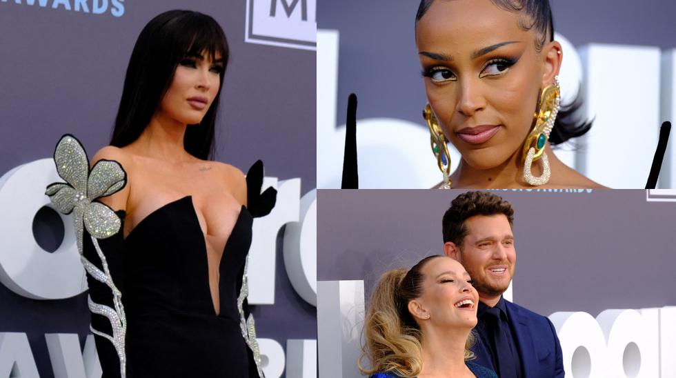 En sentido horario, Megan Fox, Doja Cat y Luisana Lopilato y Michael Bublé en la gala de los Billboard Music Awards 2022; desarrollada en Grand Garden Arena de Las Vegas, EE.UU.