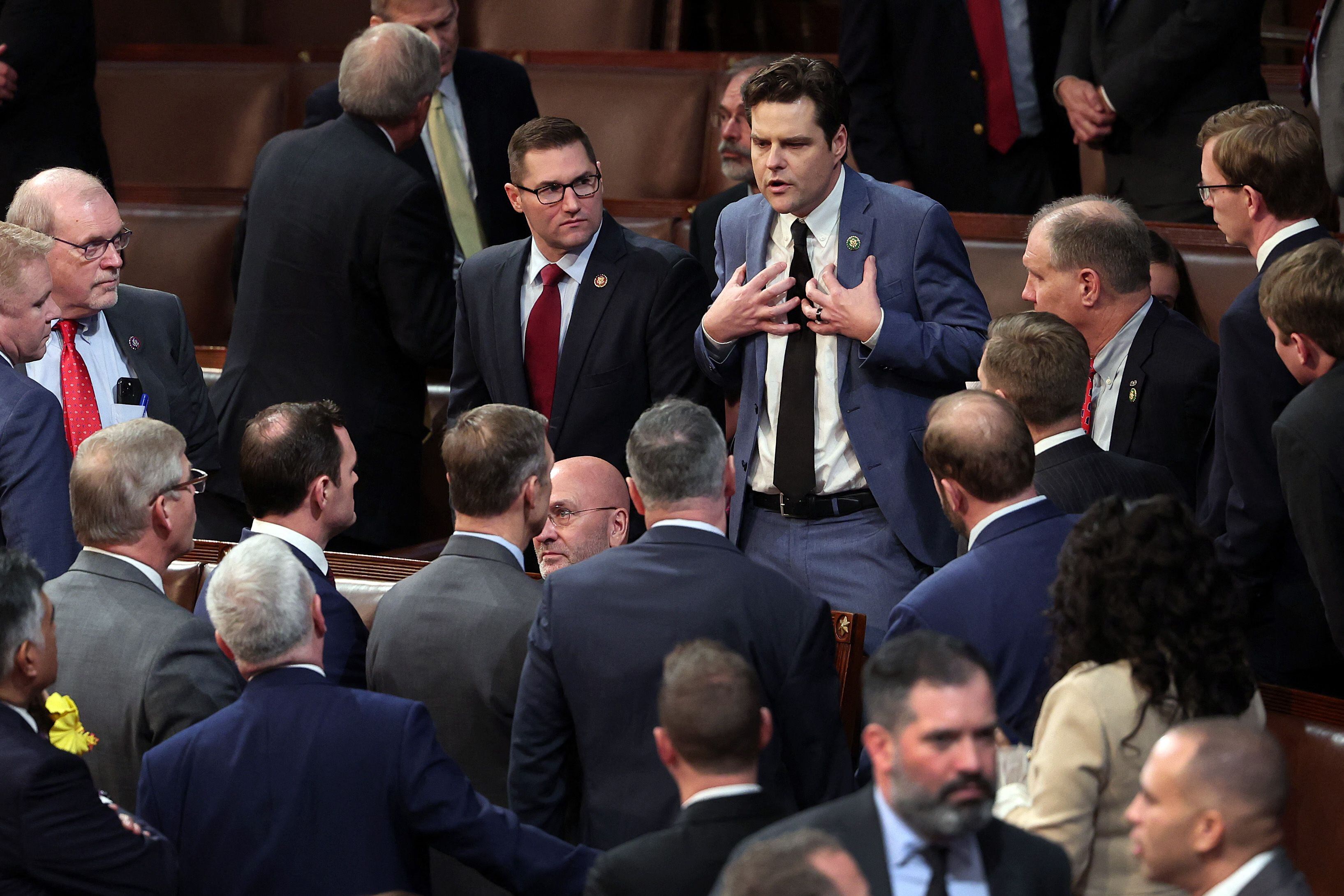 Congressman-elect Matt Gaetz of Florida is one of McCarthy's fiercest opponents and represents the most recalcitrant wing of the Republicans.  (Photo by WIN MCNAMEE / GETTY IMAGES NORTH AMERICA / AFP)