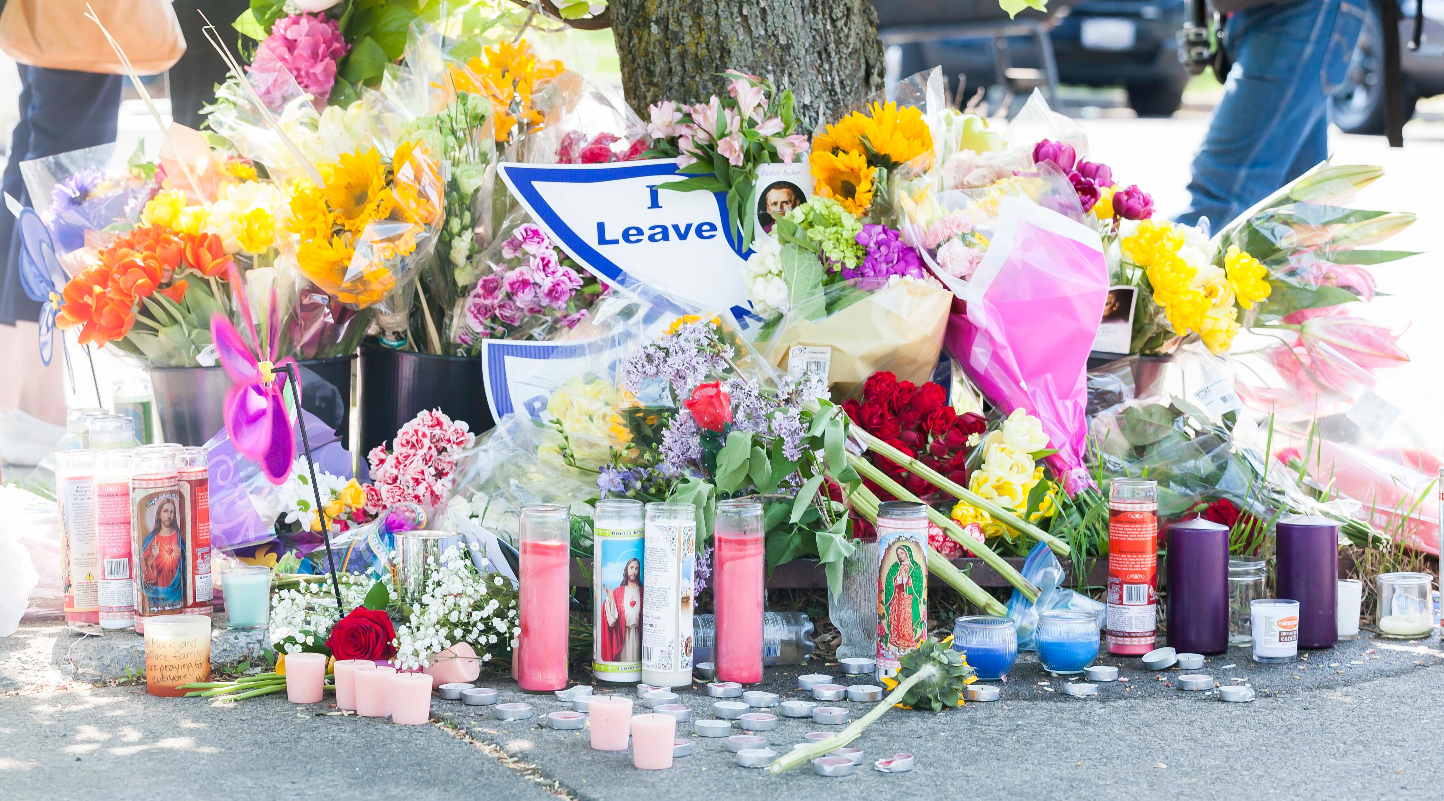 A memorial to the victims near the site of yesterday's shooting at a Tops Friendly Market grocery store in Buffalo, New York, USA.