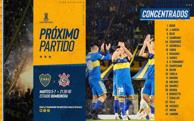 Boca Juniors announced the list of players called up to face Corinthians.