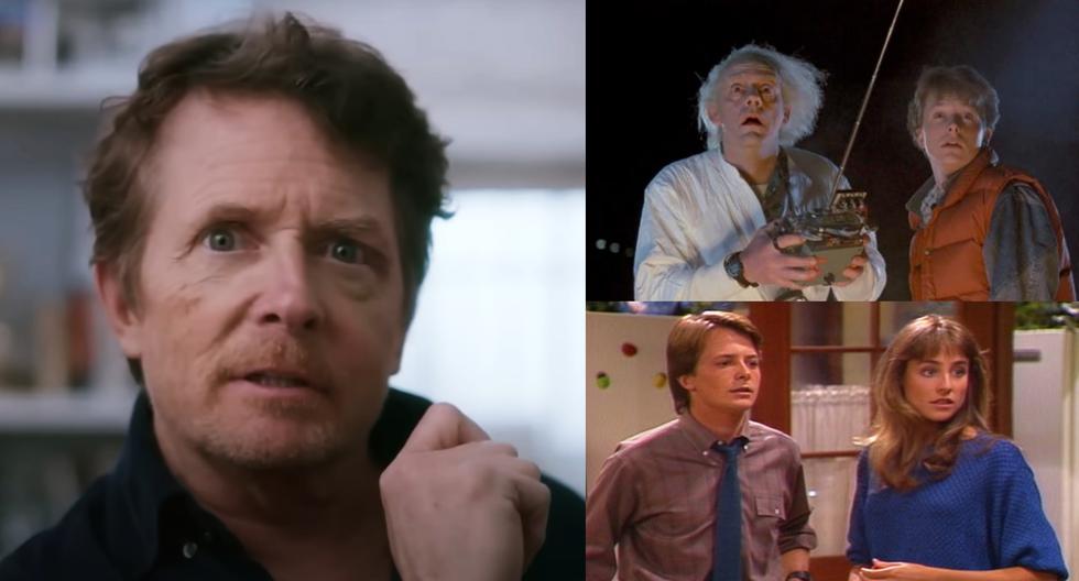 En sentido horario, el actor en una escena de la película "Still: A Michael J. Fox Movie". Luego, en escenas de la película "Volver al futuro" y la serie "Family Ties".