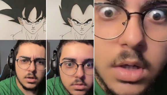 En esta imagen se aprecia la reacción de un joven al descubrir que algunos personajes de ‘Dragon Ball Super’ tienen la misma cara. (Foto: @yeltrack / TikTok)
