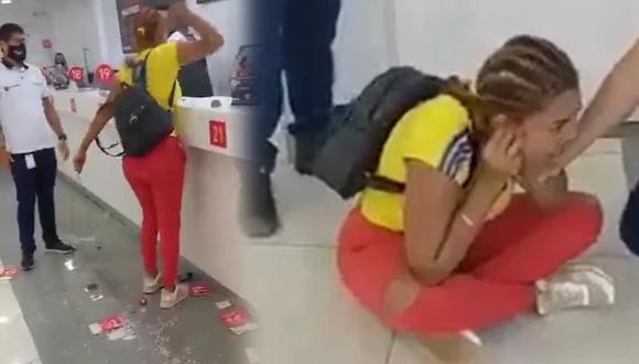 Instantes del ataque de la mujer a las instalaciones del operador de telefonía Claro en Cartagena, Colombia. (FOTO: Captura de video).