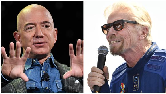 Jeff Bezos (izquierda) y Richard Branson. (Foto: AFP)