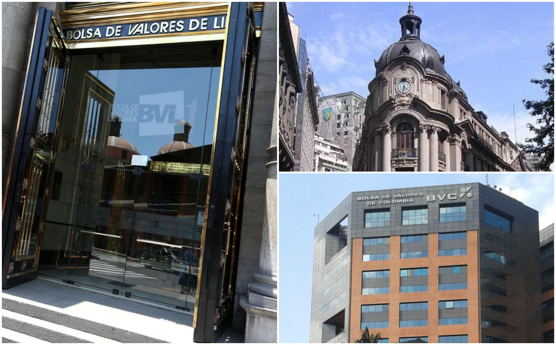 Bolsas de valores de Lima, Santiago y Bogotá.