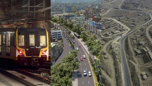 Las tres de las más grandes obras que se esperan inaugurar en Lima y Callao son la Línea 2 del Metro, la ampliación norte del Metropolitano y Pasamayito.  (Foto composición: MTC/GEC/Municipalidad de Lima)