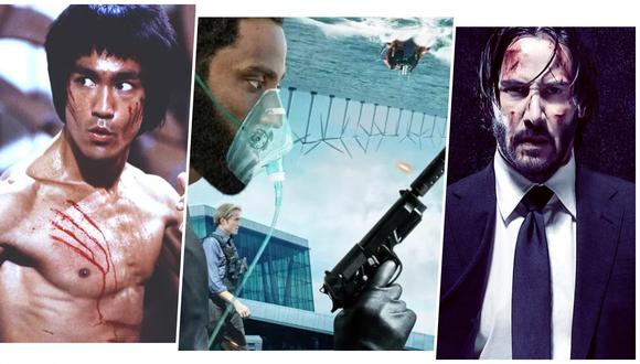 En los extremos, Bruce Lee ("Operación Dragón") y Keanu Reeves ("John Wick"); íconos del cine de acción en distintas eras. Al centro John David Washington, protagonista de la esperadísima "Tenet" de Christopher Nolan, que llega más adelante este 2020. Fotos: Difusión.