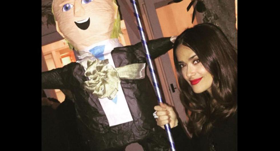 Salma Hayek con su piñata de Donald Trump (Instagram)