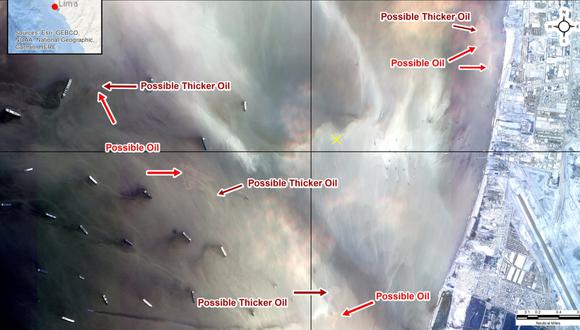 Derrame de petróleo visto desde un satélite. (Foto: disasterscharter)