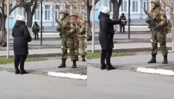 La furia de la mujer fue tal que, incluso, llegó a maldecir al soldado ruso. (Foto: Composición)