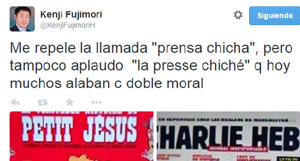 Kenji Fujimori comparó en Twitter diarios chicha con Charlie Hebdo. (Foto: Twitter)