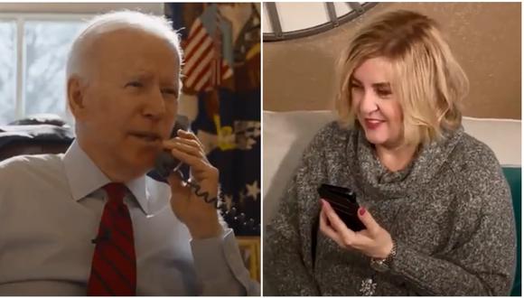 Joe Biden (Izquierda) describió su plan de rescate de 1,9 billones de dólares —que incluye pagos de 1.400 dólares a personas como Michele Voelkert (derecha)— y otras formas de ayuda económica para gente y pequeñas empresas. (Foto: Captura de video).