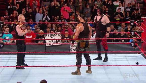 Kurt Angle fue el encargado de confirmar la noticia esta velada en Monday Raw. La triple amenaza por el Título Universal es un hecho. (Foto: WWE)
