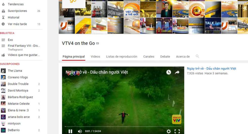 Cuenta en YouTube del canal estatal VTV de Vietnam. (Foto: captura YouTube)