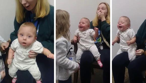 Bebé estalló de risa al escuchar a su madre y hermana por primera vez gracias a la ayuda de un audífono. (Foto: Carol Dianne Benjamin en Facebook)