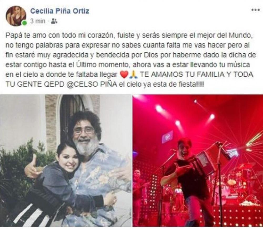 Cecilia Piña Ortiz, hija del intérprete mexicano, se pronunció a través de sus redes sociales con un emotivo mensaje de despedida a su padre. (Foto: captura Facebook).
