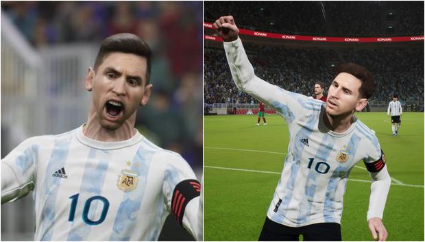 Lionel Messi en eFootball 2021 (izquierda) vs. su versión en eFootball 2022 (derecha).