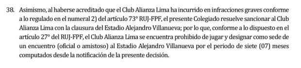Fallo de FPF contra Alianza Lima