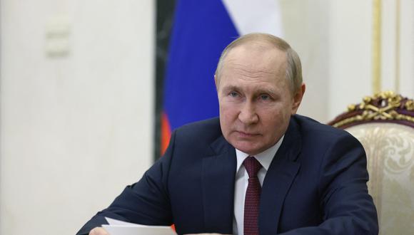 El presidente ruso, Vladimir Putin, preside una reunión con los jefes de inteligencia de los países ex soviéticos a través de un enlace de video en Moscú el 29 de septiembre de 2022. (Foto: Gavriil GRIGOROV / SPUTNIK / AFP)