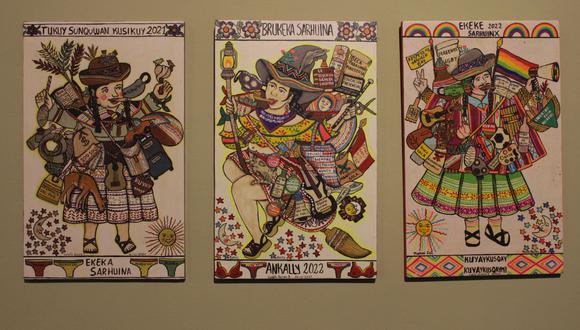 Piezas de Violeta Quispe, quien continúa la tradición de pintura de tablas de Sarhua. (Foto: Rai Orellana)